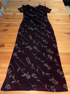 Molly Malloy Black Long Sparkle Roses Evening Gown Size 6 y2k